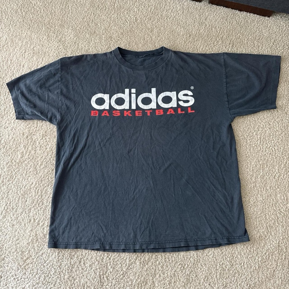 Adidas Charcoal Tee with White and Red Logo